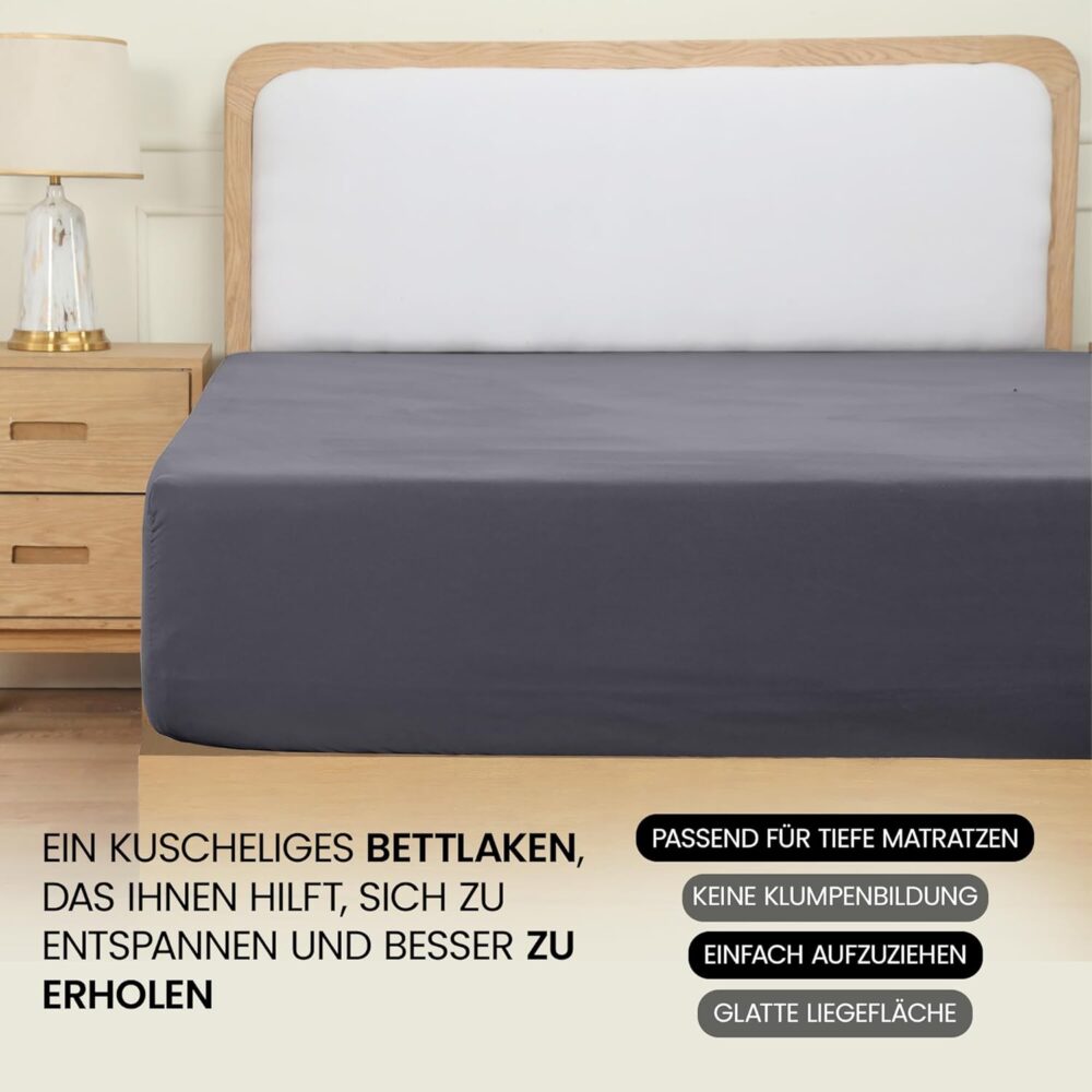 Fitted Sheet 120 x 200 cm - Grey Brushed Microfiber with 35 cm Deep Pocket – Bild 3