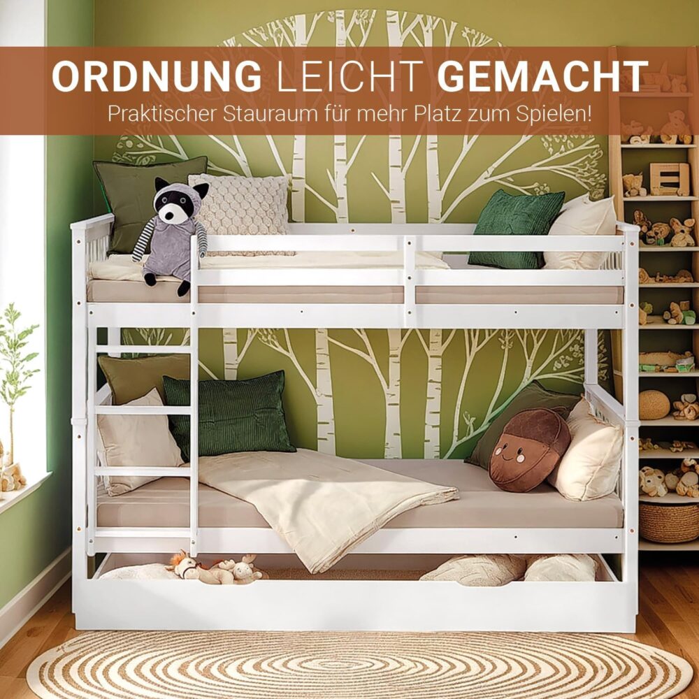 Etagenbett 90x200 mit Treppe und Bettkasten Weiß – Bild 6
