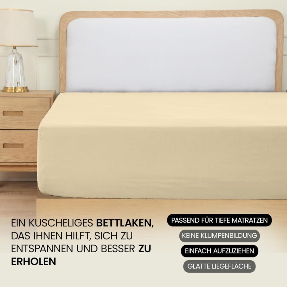 Fitted Sheet 120 x 200 cm - Beige - Oeko-Tex Certified Brushed Microfibre – Bild 2