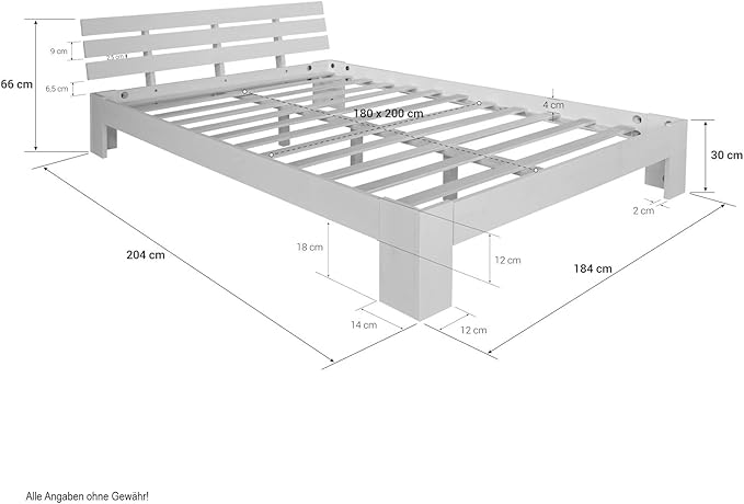 Natürliches Massivholz-Doppelbett 180x200 cm Rahmen – Bild 5