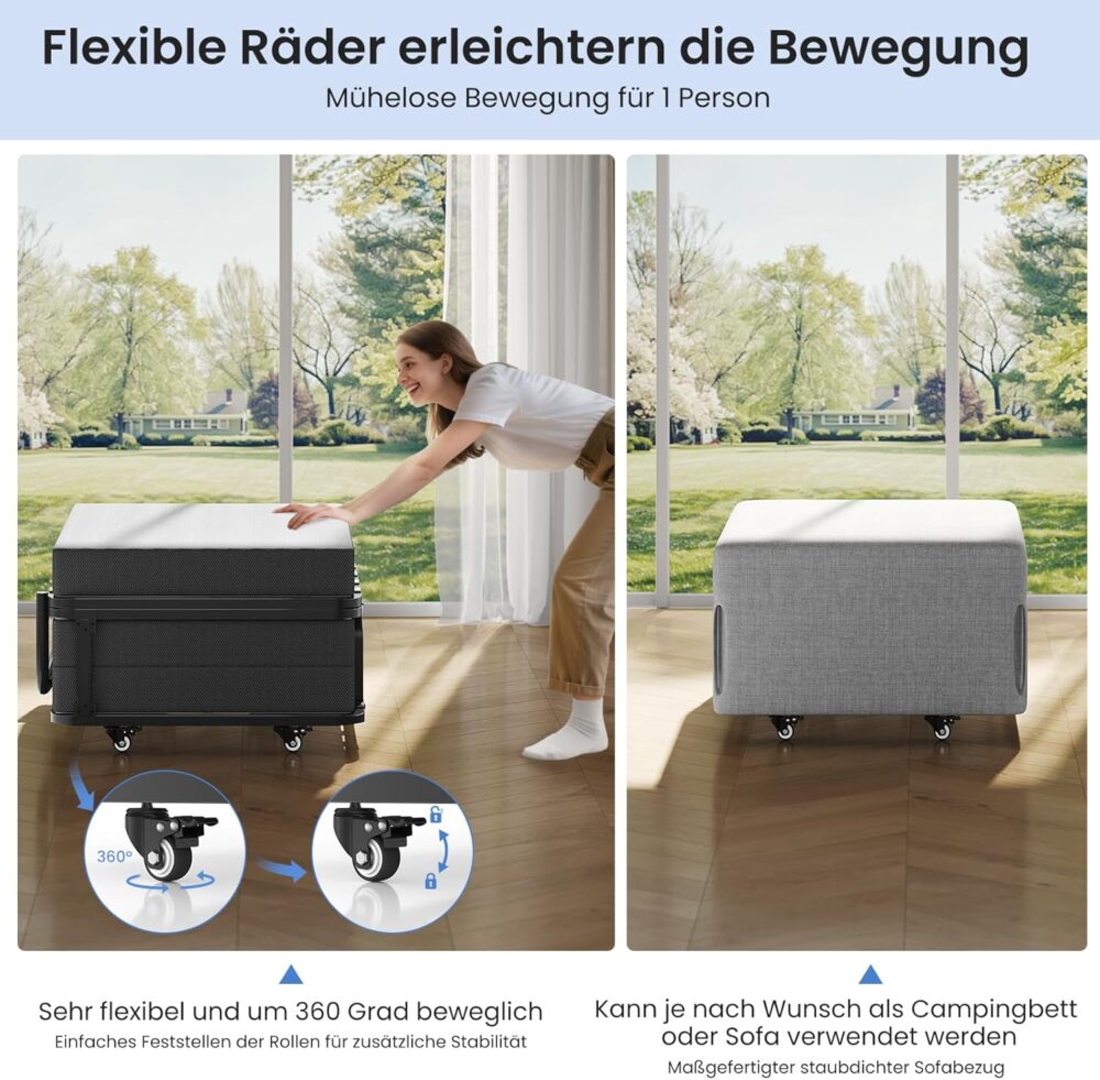 Folding Metal Bed 90x200cm with 10cm Foam Mattress – Bild 2