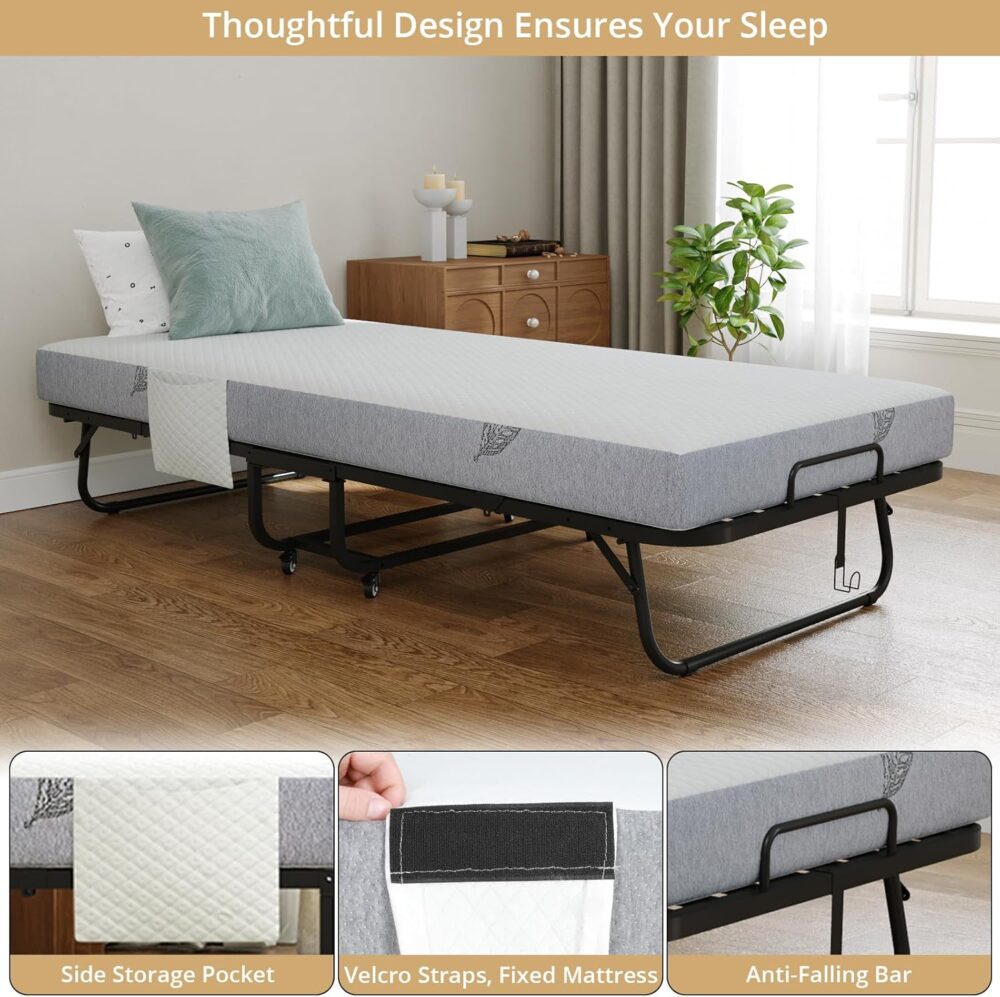Folding Metal Bed 90x200cm with 13cm Foam Mattress – Bild 2