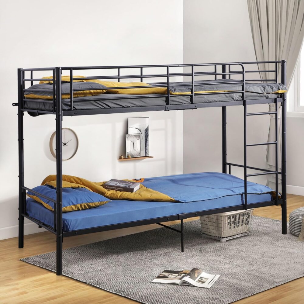 Etagenbett 90 x 200 cm mit Lattenrost, Kinderbett mit Leiter und Fallschutz – Schwarz – Bild 7