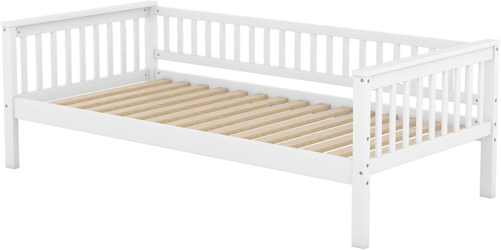 Children’s Wooden Bunk Bed 90x200 cm – White Convertible Bed for 2 Kids with Storage Drawers, Ladder, Fall Protection & Slatted Frame – Bild 7