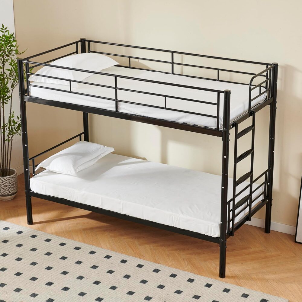Metall-Etagenbett, mit Leiter und Fallschutz, geeignet für Erwachsene und Jugendliche, 90 x 200 cm, Schwarz – Bild 7