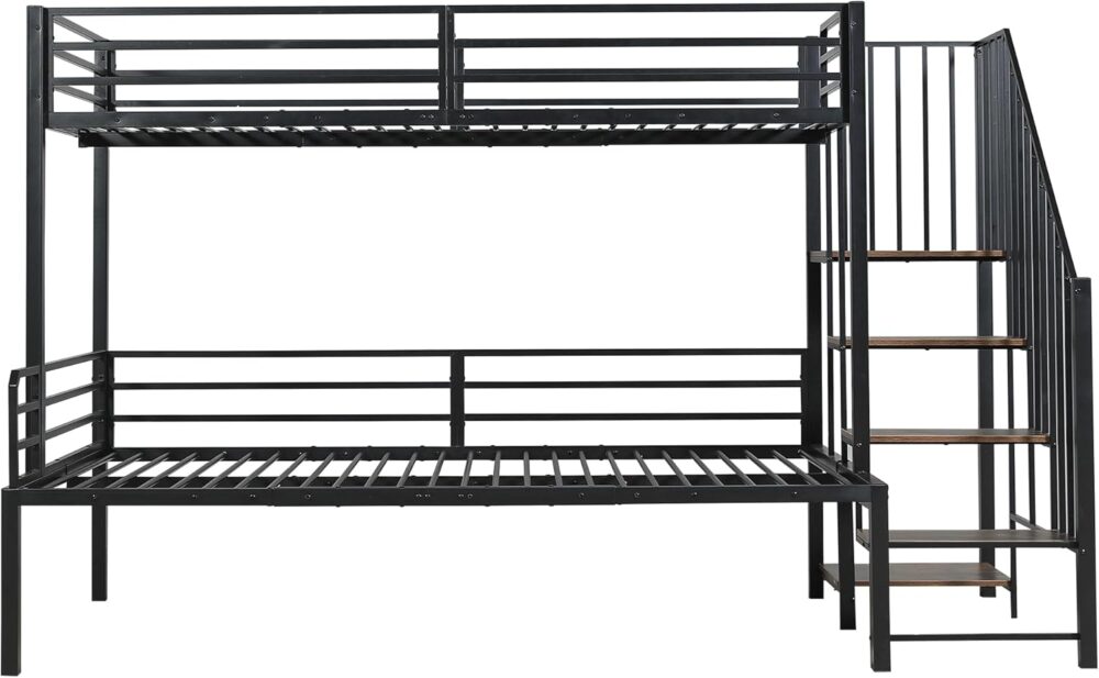 "Kinder-Etagenbett für 2 Personen, 90 x 200 cm und 120 x 200 cm – Metallbett mit Treppe, Regalablage, Lattenrost und Absturzsicherung, ohne Matratze, Schwarz" – Bild 7