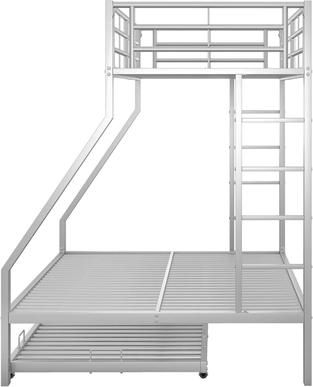 "Metall-Etagenbett mit ausziehbarem Zusatzbett, beidseitiger Leiter, für Kinder, Jugendliche und Erwachsene, leicht zu montieren, 90 (140) x 200 cm, Silber" – Bild 7