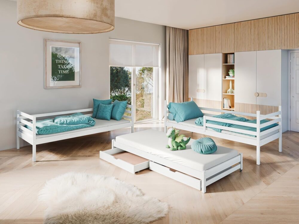 Holz Etagenbett 90x200 cm mit Ausziehbett & Schubladen – Bild 7