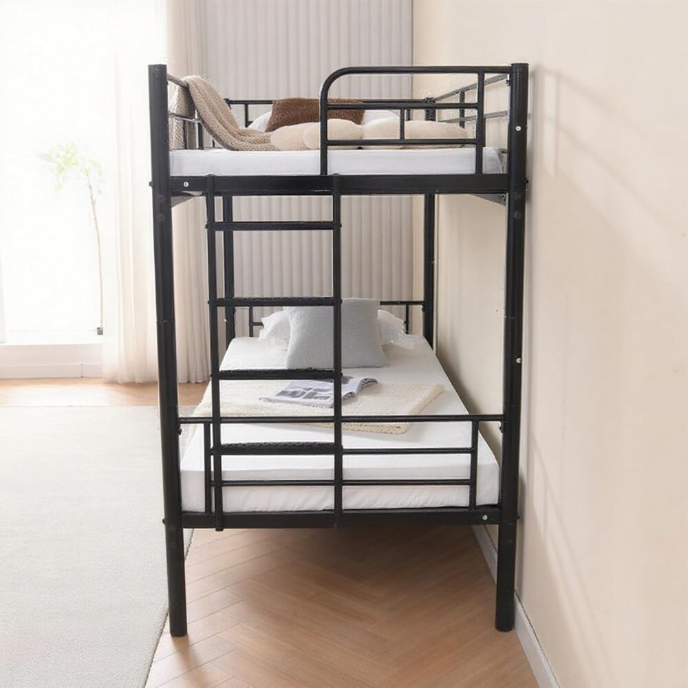 Metall Etagenbett Schwarz 90x200 cm mit Leiter – Bild 7
