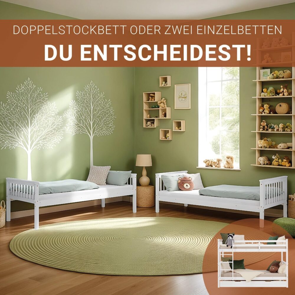Etagenbett 90x200 mit Treppe und Bettkasten Weiß – Bild 7