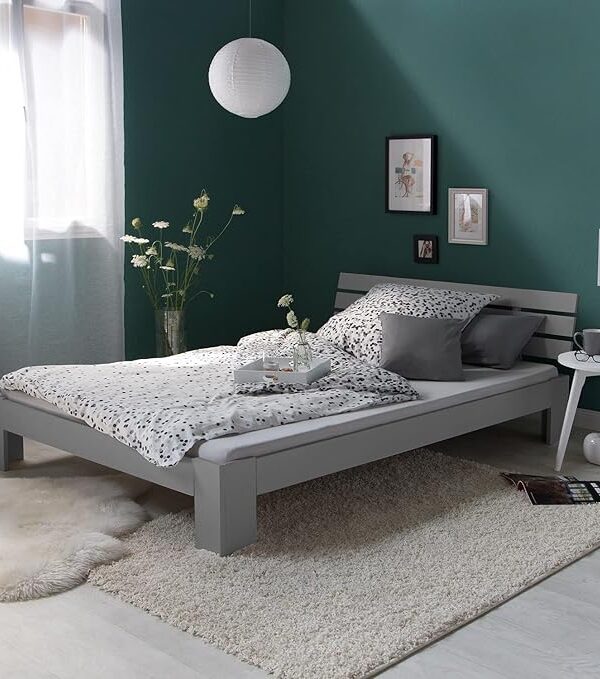Modernes Graues Doppelbett aus Holz 160x200 cm Rahmen