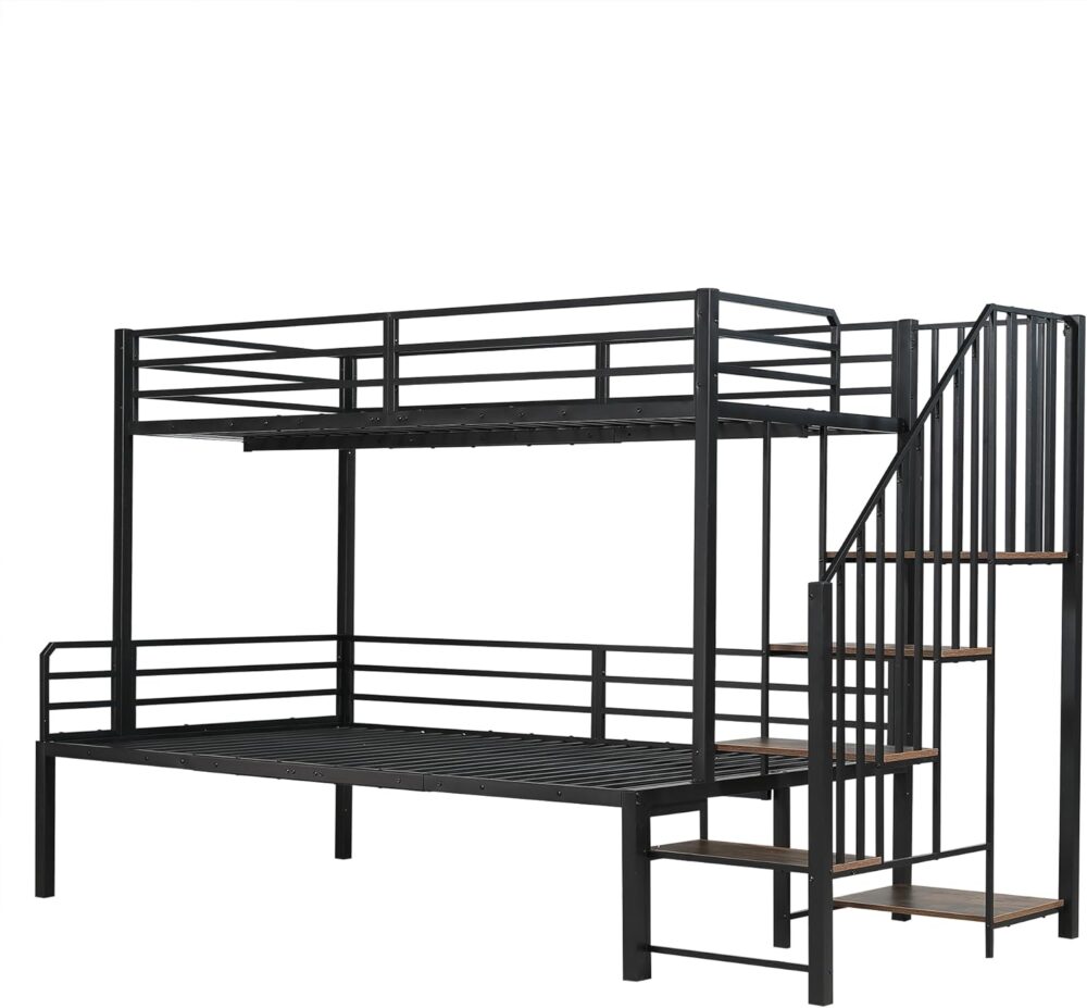 "Kinder-Etagenbett für 2 Personen, 90 x 200 cm und 120 x 200 cm – Metallbett mit Treppe, Regalablage, Lattenrost und Absturzsicherung, ohne Matratze, Schwarz" – Bild 8