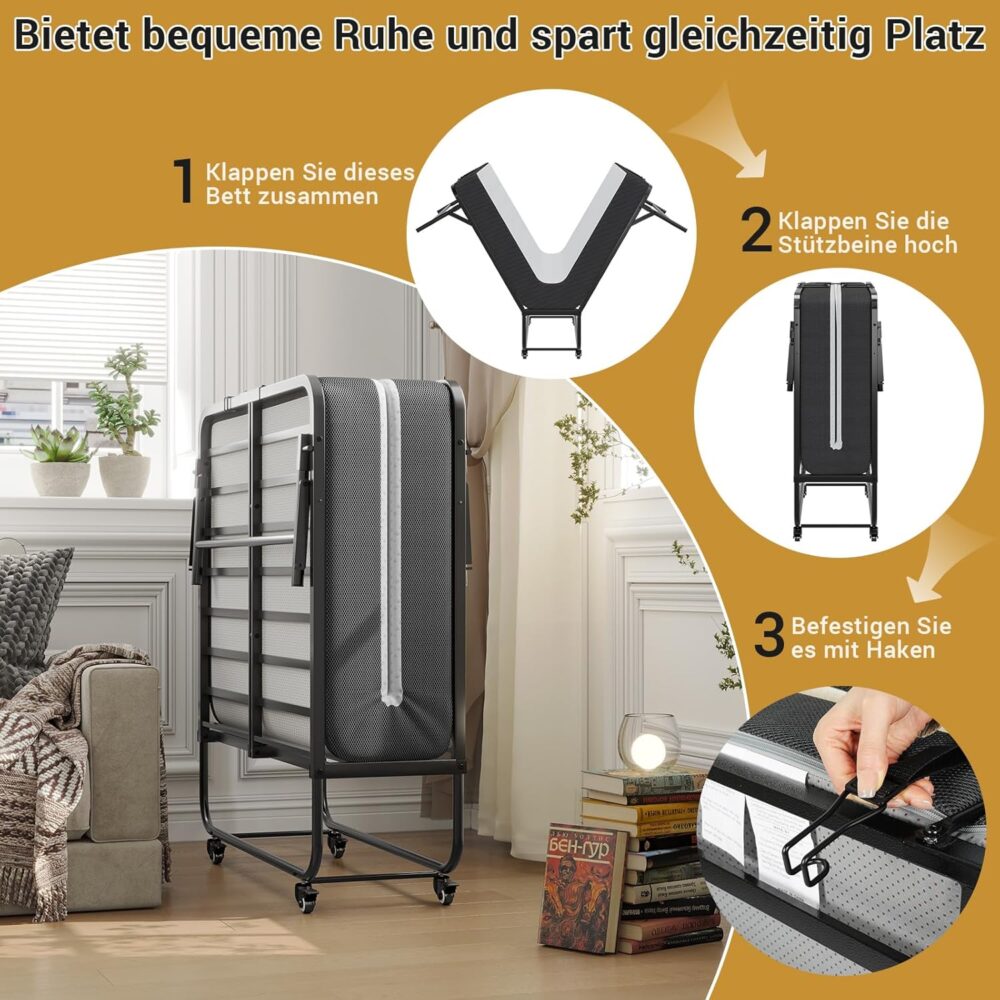Folding Metal Guest Bed 90x200cm with Foam Mattress – Bild 2