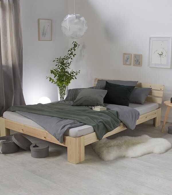Natürliches Massivholz-Doppelbett 120x200 cm Rahmen