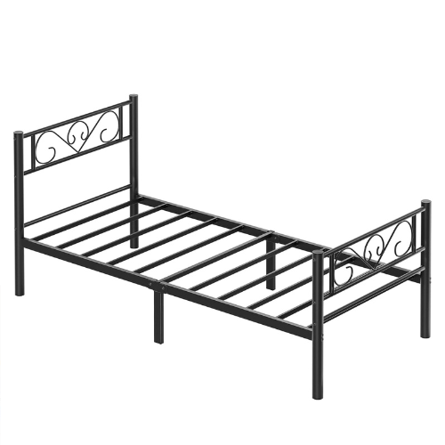 Black Metal Single Bed Frame 90x190cm Easy Setup