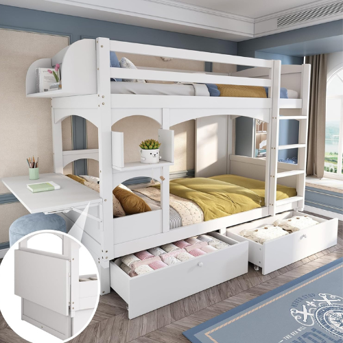 Etagenbett für 2 Kinder mit Treppe und Schubladen