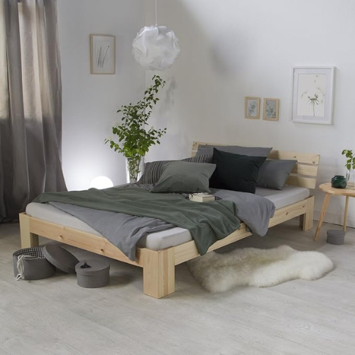 Modernes Graues Doppelbett aus Holz 140x200 cm Rahmen