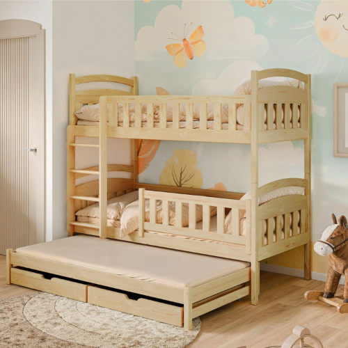 Etagenbett für Kinder mit Schubladen und Rausfallschutz