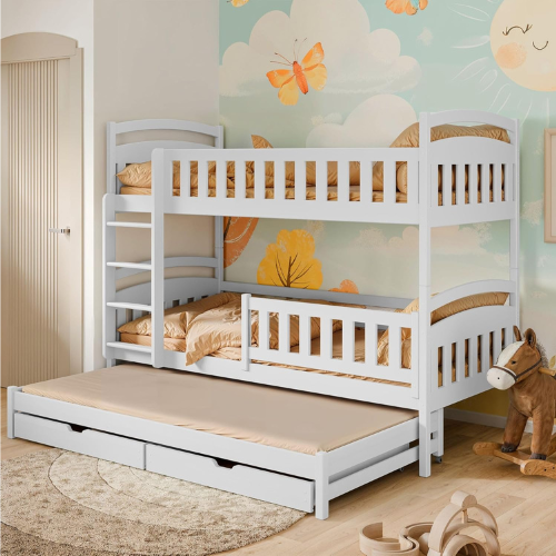 Etagenbett für Kinder mit Schubladen und Rausfallschutz