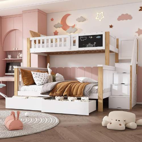 Bunk bed with stairs storage space and fall protection