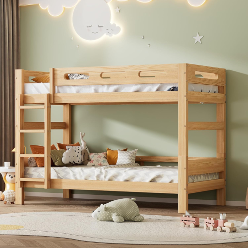 Bunk bed 90x200 with stairs & fall protection natural finish