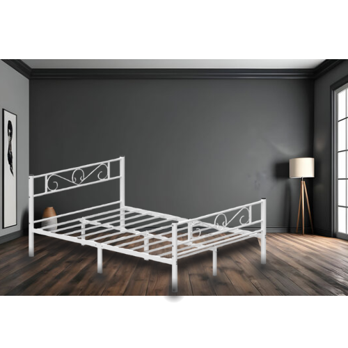 White Metal Double Bed Frame 140x190cm Easy Setup