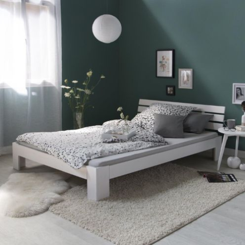 Doppelbett aus Holz mit Lattenrost 180x200 cm Weiß