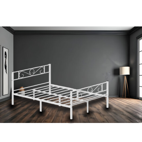 White Metal Double Bed Frame 160x200cm Easy Setup