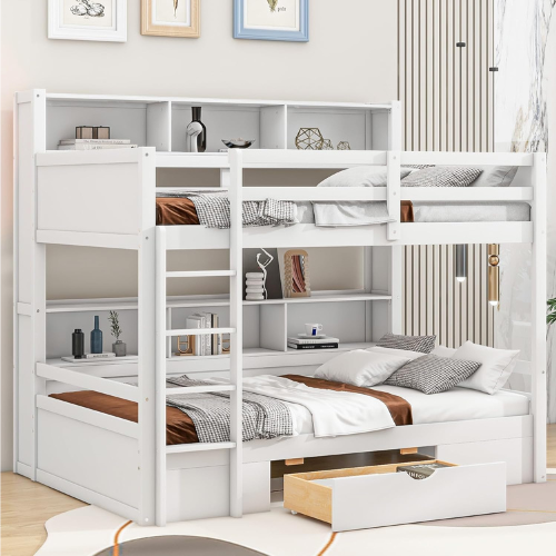 Wooden bunk bed with drawers and storage space white
