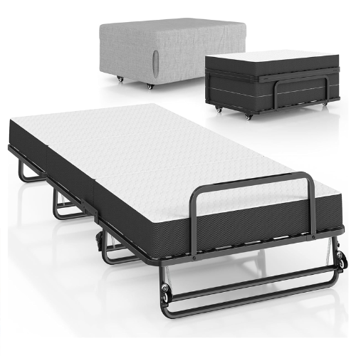 Folding Metal Bed 90x200cm with 10cm Foam Mattress