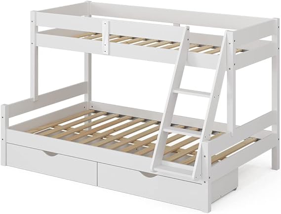 White Wooden Bunk Bed 120/80x200 with Drawers