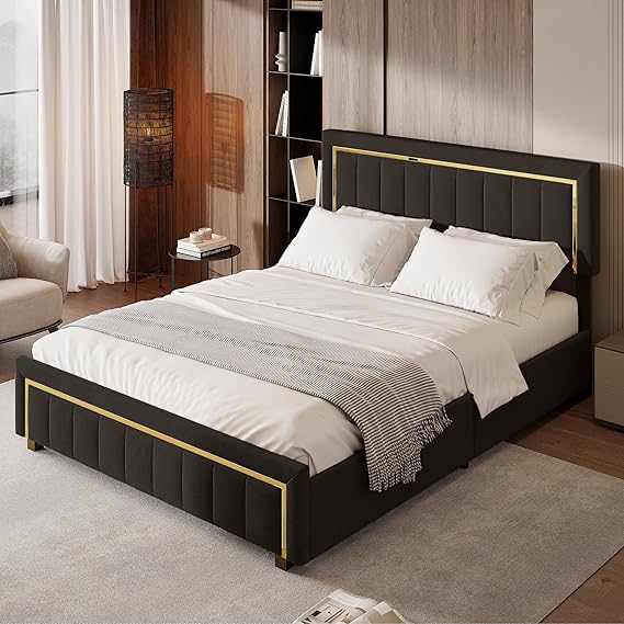 Velvet Double Bed 160x200 Black with Storage Lift