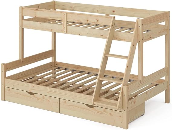 Kids Natural Wood Bunk Bed with Storage Drawers