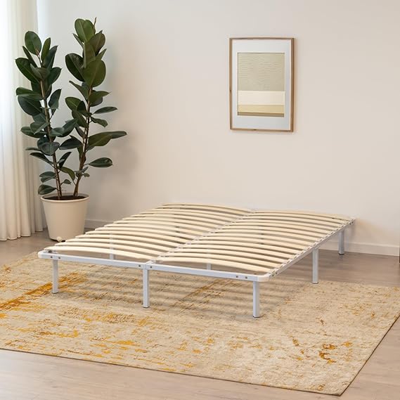 White Metal Bed Frame 200x200 cm with Storage