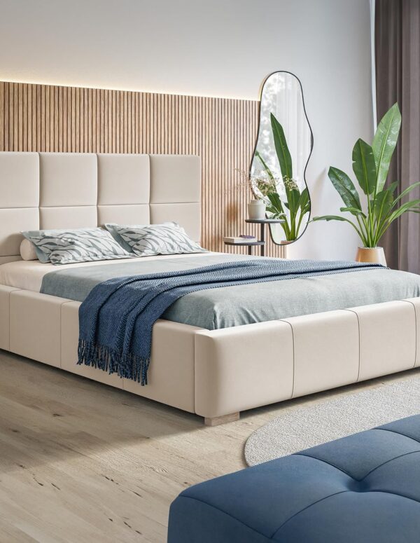 Polsterbett 180x200 Beige mit Topper & Stauraum