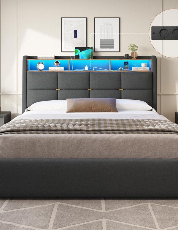 Polsterbett 160x200 mit LED und großem Bettkasten