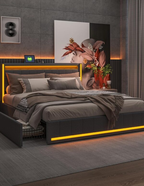 Polsterbett 140x200 mit LED, USB und Stauraum extra