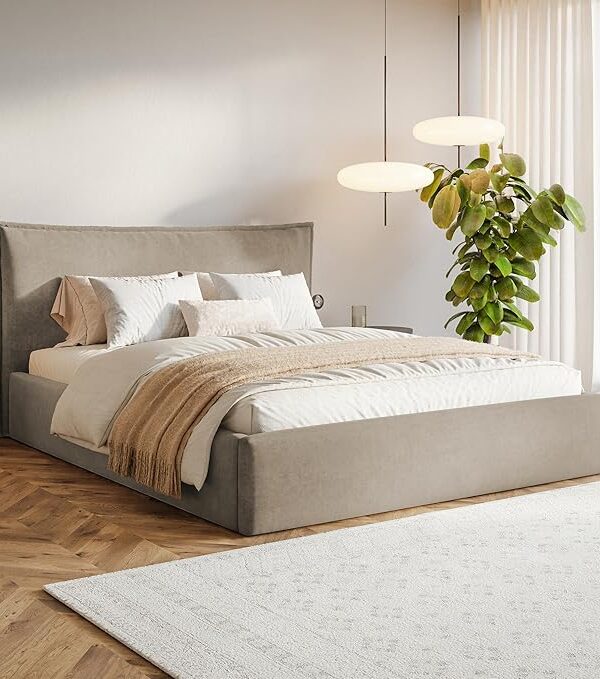 Beiges 120x200 Polsterbett mit Stauraum und Matratze