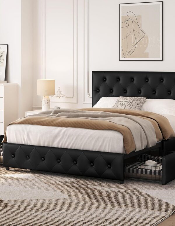 Polsterbett 140x200 Schwarz mit Stauraum & Lattenrost