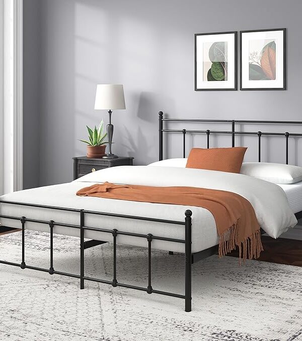 Metallbett 100x200 Schwarz mit Kopf- und Fußteil