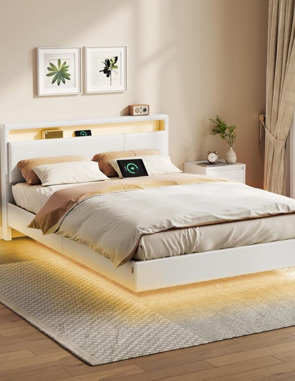 Bettgestell 140x200 Weiß mit LED & hohem Kopfteil