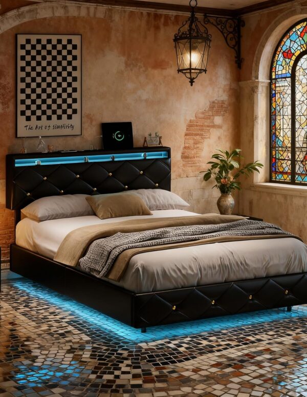 LED Doppelbett 140x200 mit USB und Kopfteil