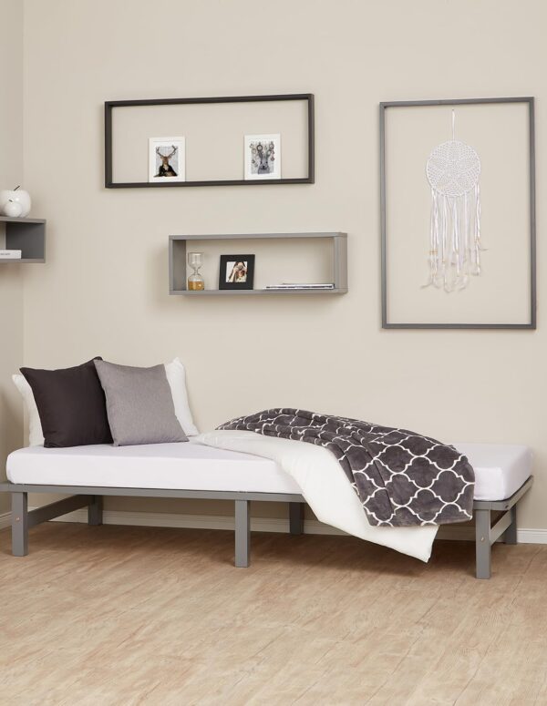 Grey Single Bed 90x200 Solid Wood with Slatted Base