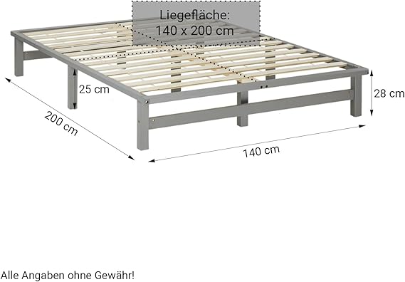 Wooden Pallet Bed 140x200 Grey with Slatted Base – Bild 6