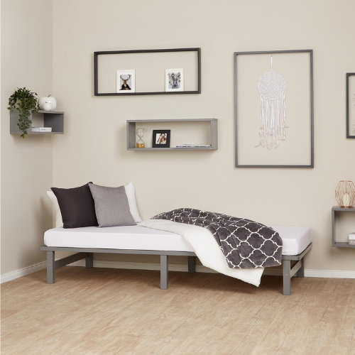Grey Single Bed 90x200 Solid Wood with Slatted Base